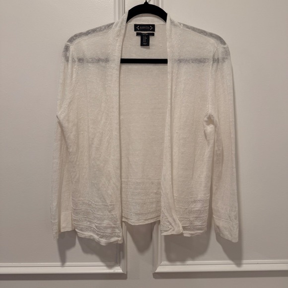 Sweaters - Nanette Lepore Women's Size M Cream White Linen Open Front Cardigan Sweater